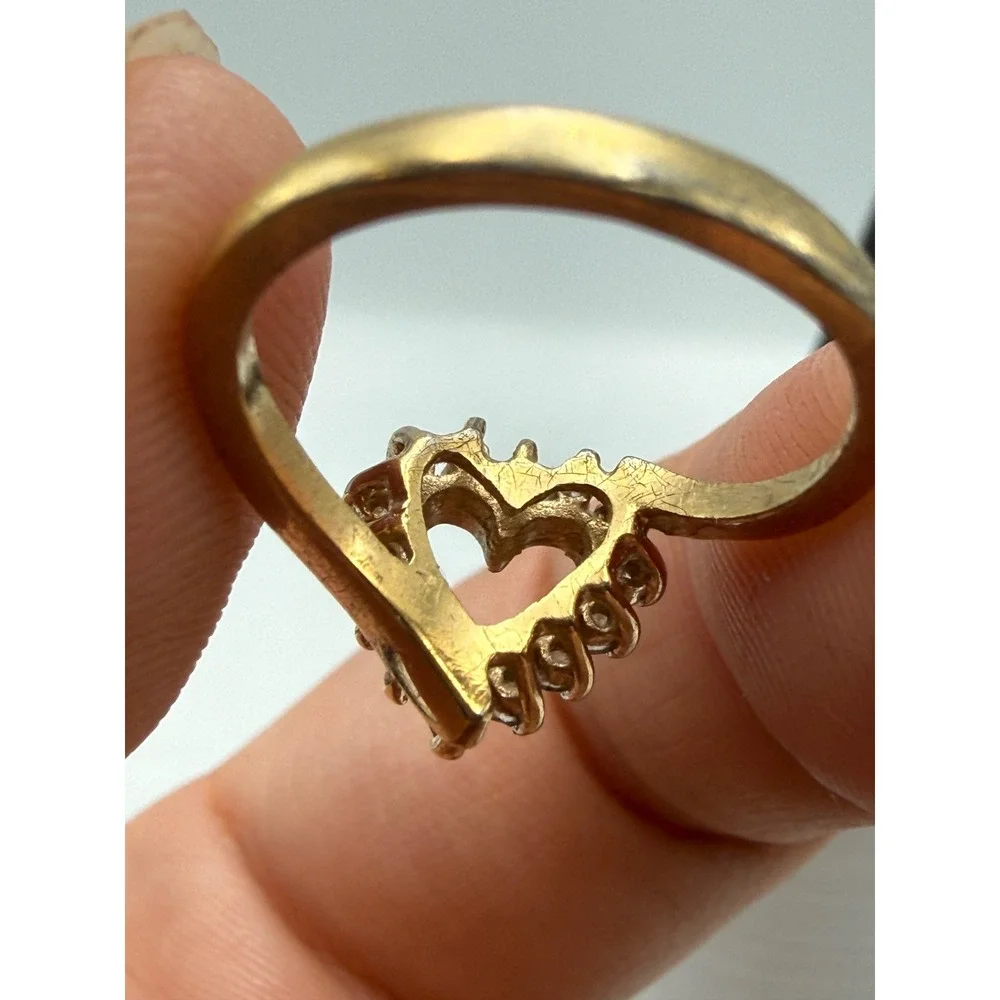 Vintage 14K GE Gold Electroplate Heart Ring Cubic Zirconia Size 6.25